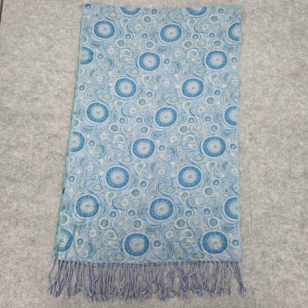 Blue Paisley Medallion Pashmina Scarf Fringe Tassel Shawl Wrap Boho Accessory